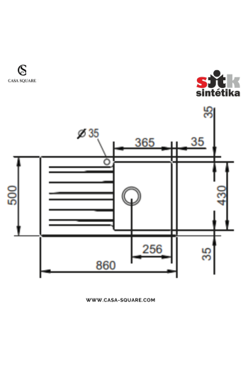 EVIER DE CUISINE 1 BAC SIERRA 860X500 BLANC