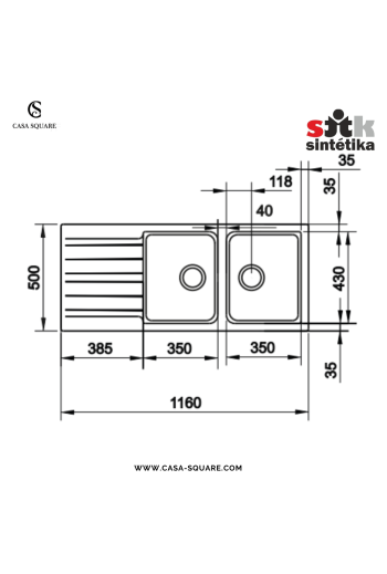 EVIER DE CUISINE 2 BACS SIERRA 1160X500 BLANC