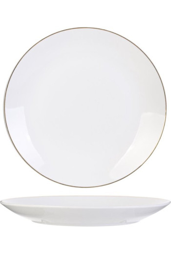 ASSIETTE RONDE PLATE EN PORCELAINE AVEC BORDURE DORÉE