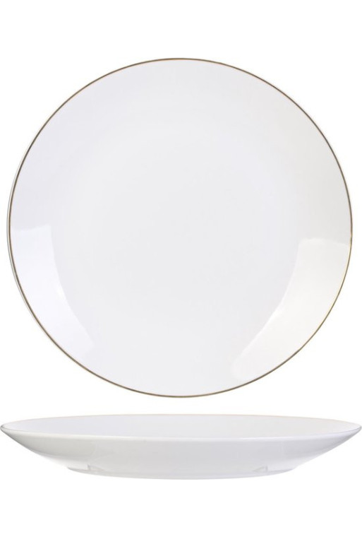 ASSIETTE RONDE PLATE EN PORCELAINE AVEC BORDURE DORÉE