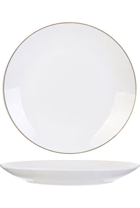 ASSIETTE RONDE PLATE EN PORCELAINE AVEC BORDURE DORÉE