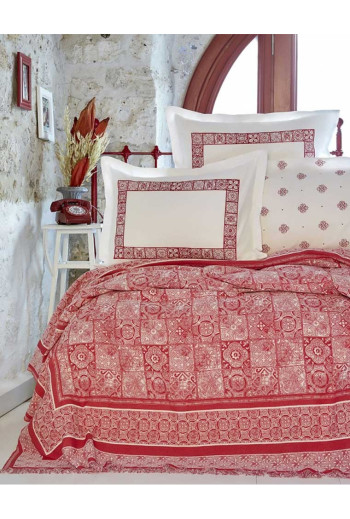 Ensemble de lit PIYONASA corail brodé double 100% coton