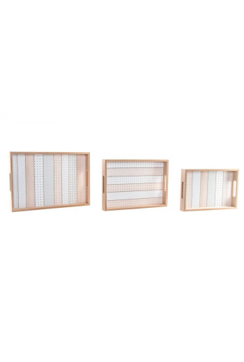 Set de 3 plateaux ETHNIQUE en bois 38x27 cm