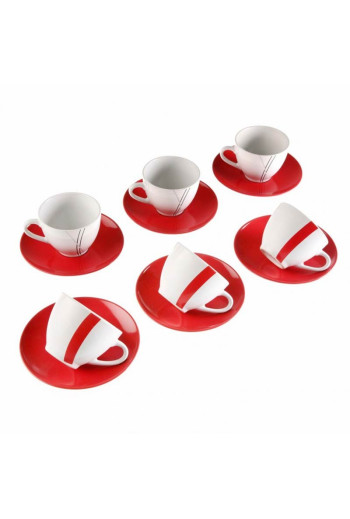 Set de 6 tasses à café blanc et rouge