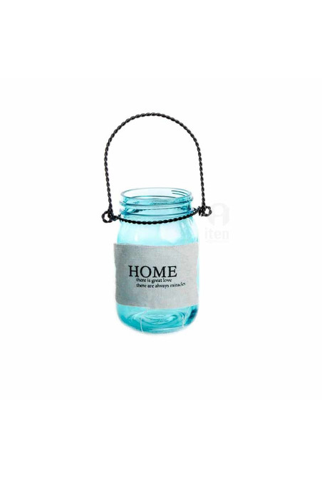 Bougeoir HOME bleu 7X7X13 cm en verre