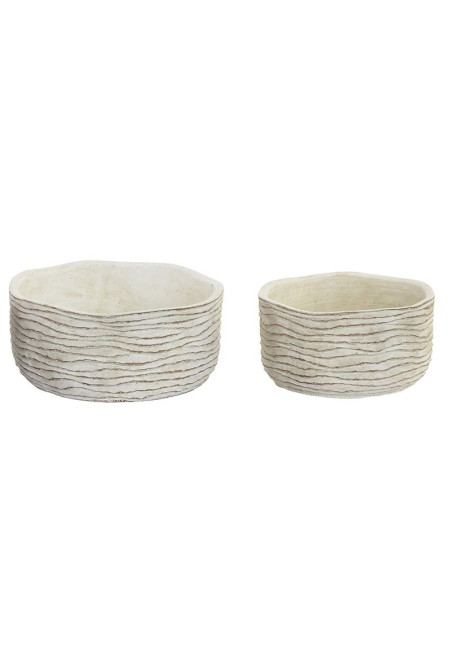 Set de 2 supports pot de fleurs blanc en ciment effet vieilli 21x10 cm