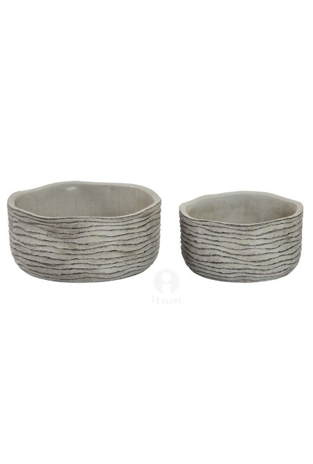 Set de 2 supports pot de fleurs gris en ciment effet vieilli 21x10 cm