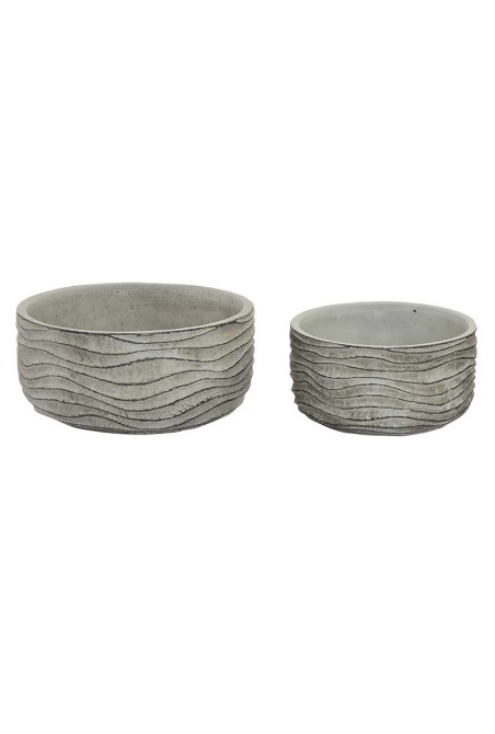 Set de 2 supports pot de fleurs gris à rayures en ciment 20x10 cm