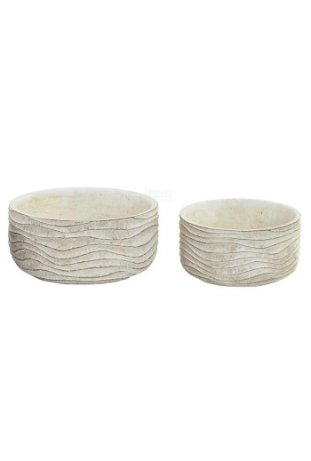 Set de 2 supports pot de fleurs blanc à rayures en ciment 20x10 cm