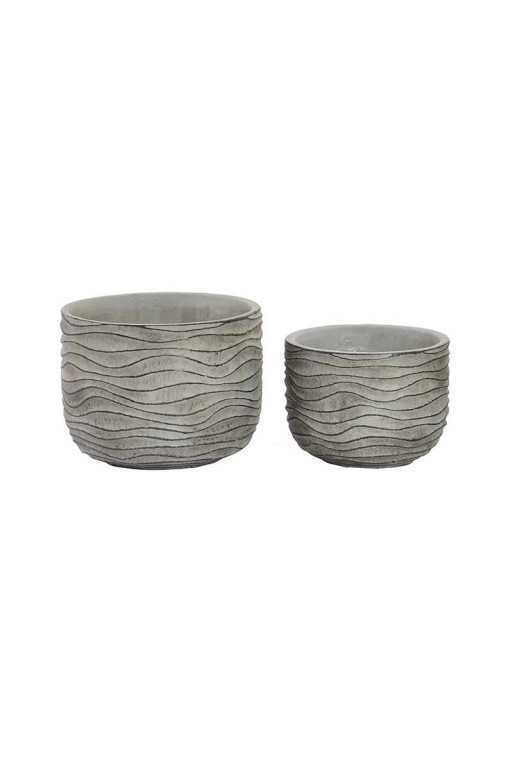 Set de 2 supports pot de fleurs gris à rayures en ciment 17x14 cm