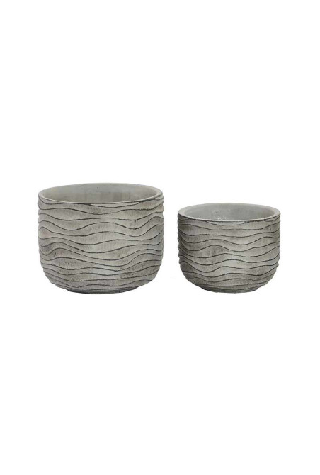 Set de 2 supports pot de fleurs gris à rayures en ciment 17x14 cm