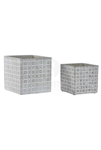 Set de 2 supports pot de fleurs en ciment 14x14 cm