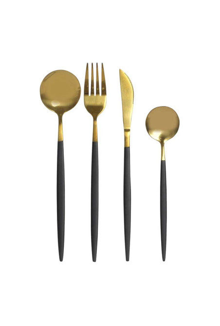 Set de 16 couverts CHIC doré et noir en INOX