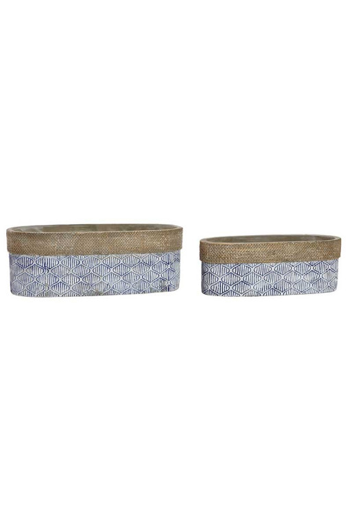 Set de 2 supports pot à fleurs ovales BLUE en ciment 29,5X11,5X10,5 cm