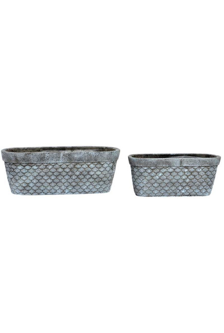 Set de 2 supports pot à fleurs ovales COQUILLAGE en ciment 28,8X11,5X10,5 cm