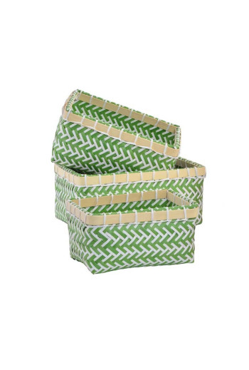 Set de 3 corbeilles en bambou vert 27.5x20x13.5 cm