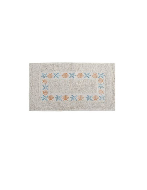 Tapis de bain COQUILLAGE  ORANGé étoile bleu ciel  en coton 70X40 cm