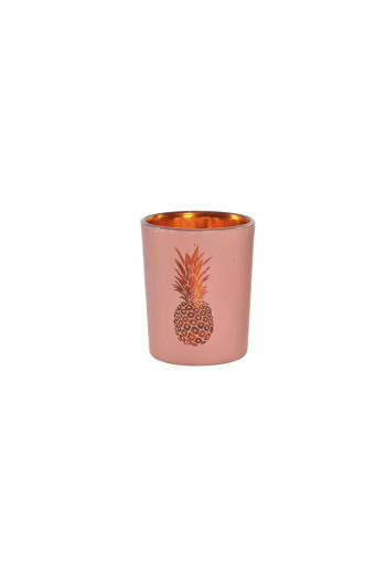 BOUGEOIR ANANAS en VERRE ROSE 5,5X5,5X7 cm