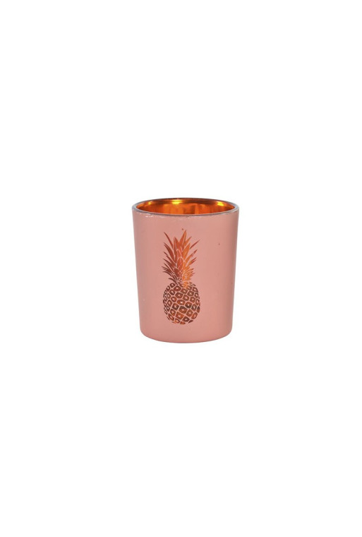 BOUGEOIR ANANAS en VERRE ROSE 5,5X5,5X7 cm