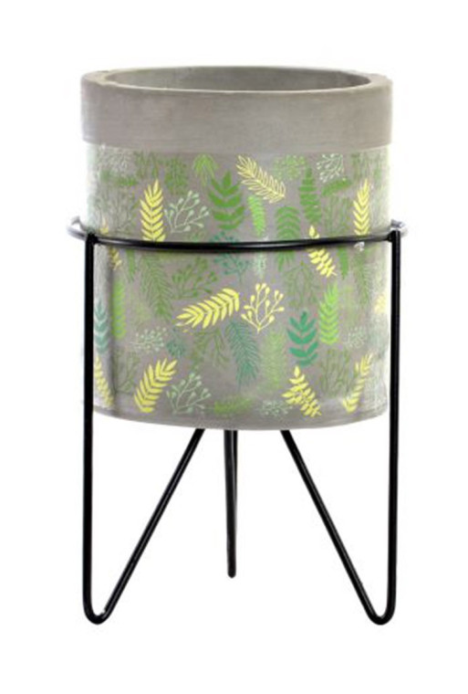 SUPPORT POT TROPICAL EN CIMENT et  MÉTAL 13X13X20 cm