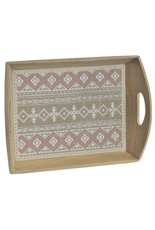 PLATEAU  IKAT NATUREL EN  BOIS  38X27,5X8  cm