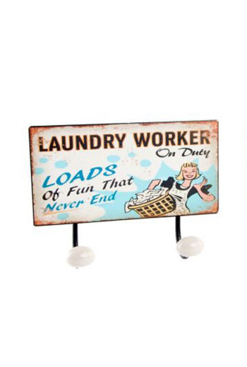 PORTE MANTEAU MURAL LAUNDRY WORKER en  MÉTAL 23X17 cm