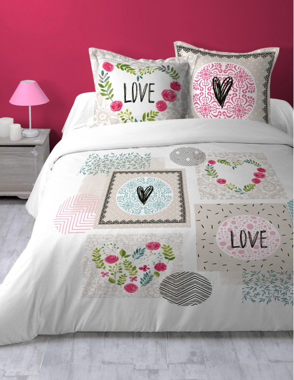 Housse de couette HEARTLOVE 260X240 cm + 2 Taies d'oreiller 63x63 cm