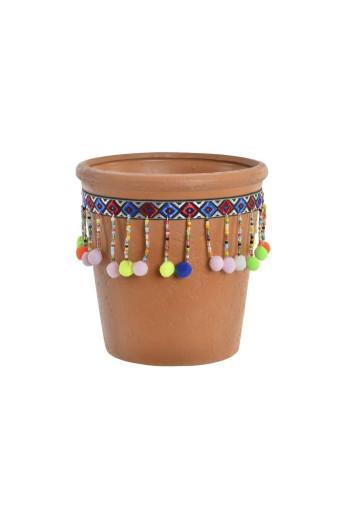 Cache pot  EN CIMENT AVEC  Pompons  14,3x14,5 cm