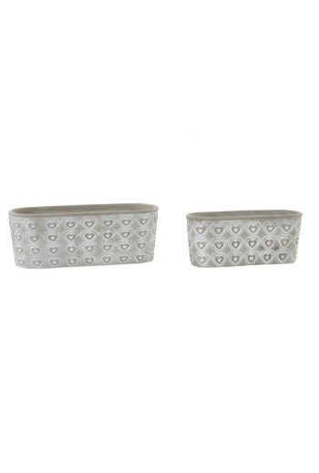 set de 2 Cache pot  en ciment   motif cœurs 13x13x24 cm