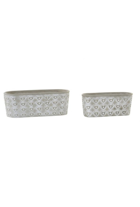 set de 2 Cache pot  en ciment   motif cœurs 13x13x24 cm