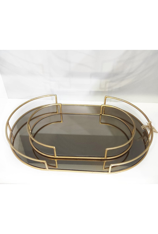 Set de 2 plateaux effet miroir fumé