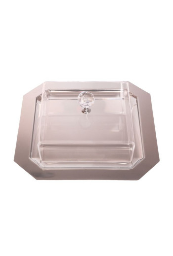 Plateau Carré en inox  21x21 cm avec couvercle en plexi