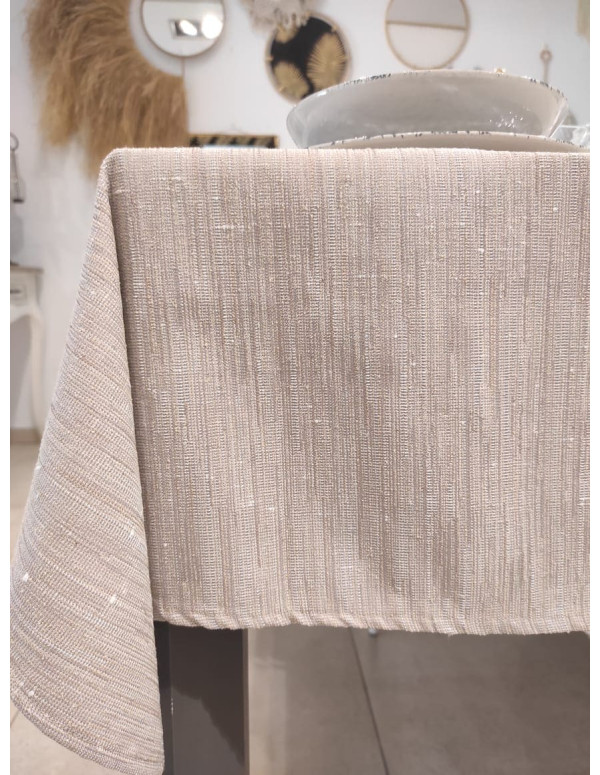 Nappe beige en lin + set de 6 serviettes en gris