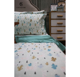 Housse de couette 140*200 cm  cactus  bleu + 2 taies d'oreiller