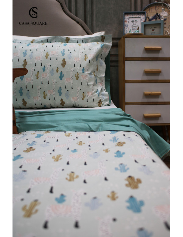 Housse de couette 140*200 cm  cactus  bleu + 2 taies d'oreiller