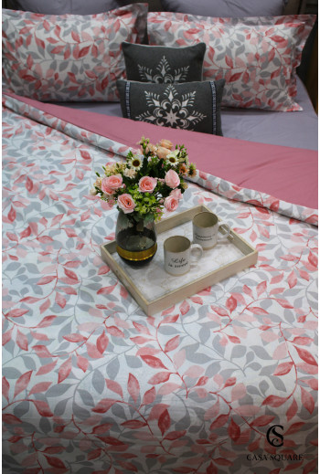 Housse de couette 220x240 cm  flora rose+ 2 taies d'oreiller