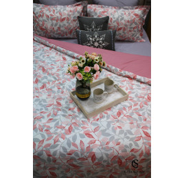 Housse de couette 240x260 cm  flora rose + 2 taies d'oreiller