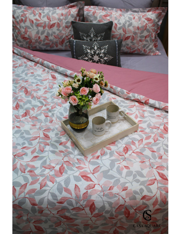 Housse de couette 240x260 cm  flora rose + 2 taies d'oreiller