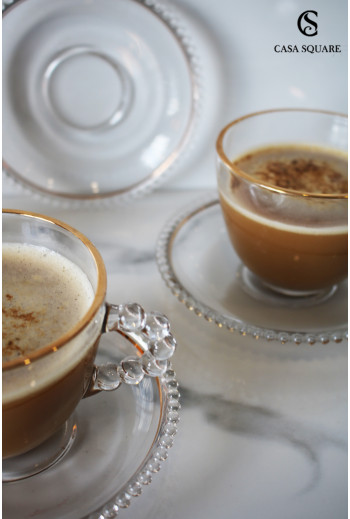 Service à café en au lat en verre et doré