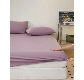 Drap housse 2x2 m+ 2 taies d'oreiller en mauve