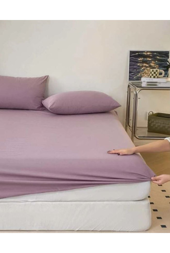 Drap housse 2x2 m+ 2 taies d'oreiller en mauve