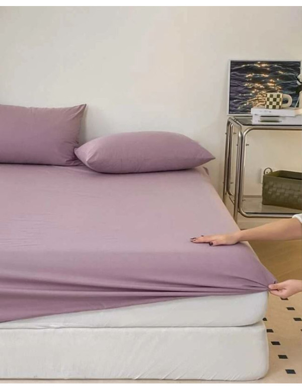 Drap housse 2x2 m+ 2 taies d'oreiller en mauve