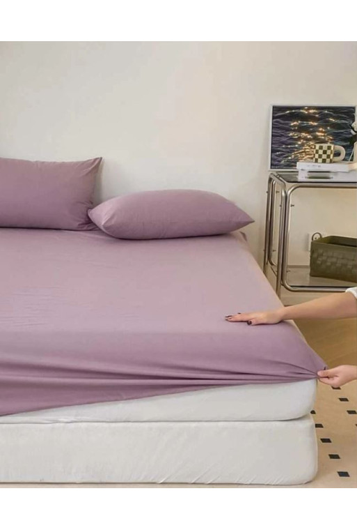 Drap housse 2x2 m+ 2 taies d'oreiller en mauve