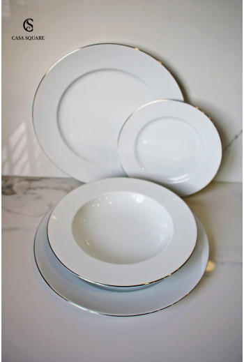 SERVICE A TABLE ROND EN PORCELAINE FILET PLATINE