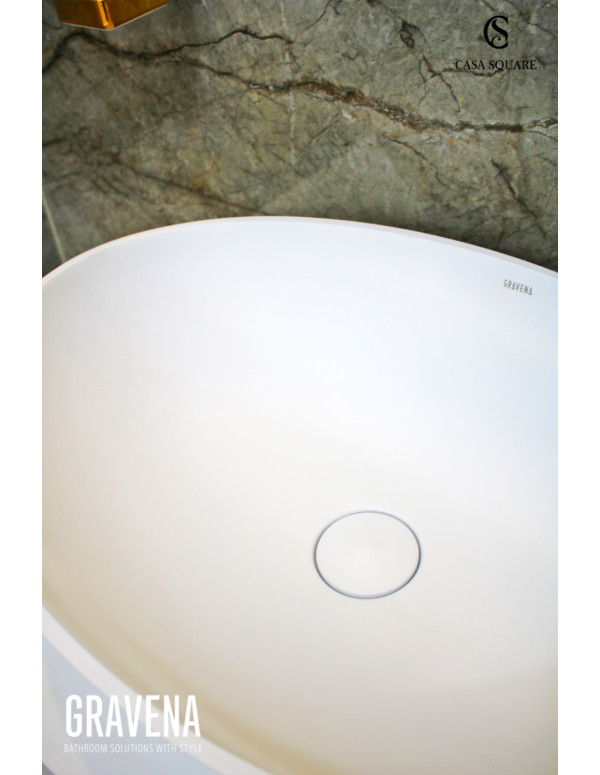 LAVABO OKA 40*60CM EN STONEX BLANC BRILLANT AVEC BONDE CLICK-CLAC