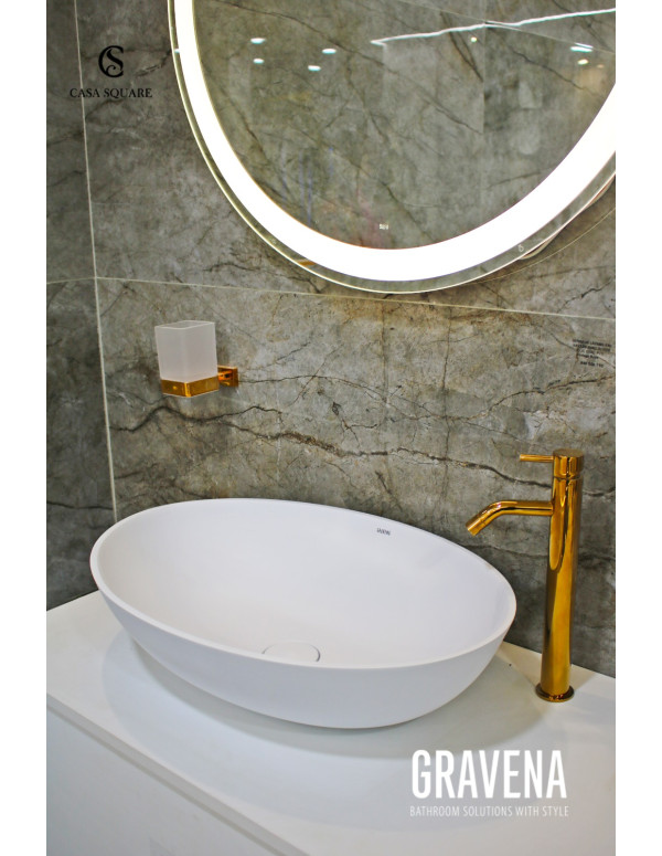 LAVABO OKA 40*60CM EN STONEX BLANC MAT AVEC BONDE CLICK-CLAC